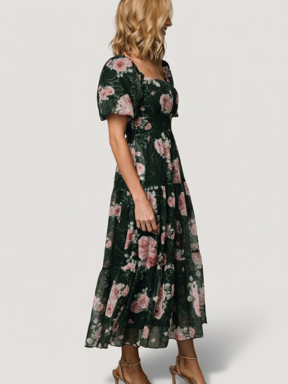 Baltic Born Annabeth Midi Dress | Dark Green + Pink Size MM - Picture 4 of 5